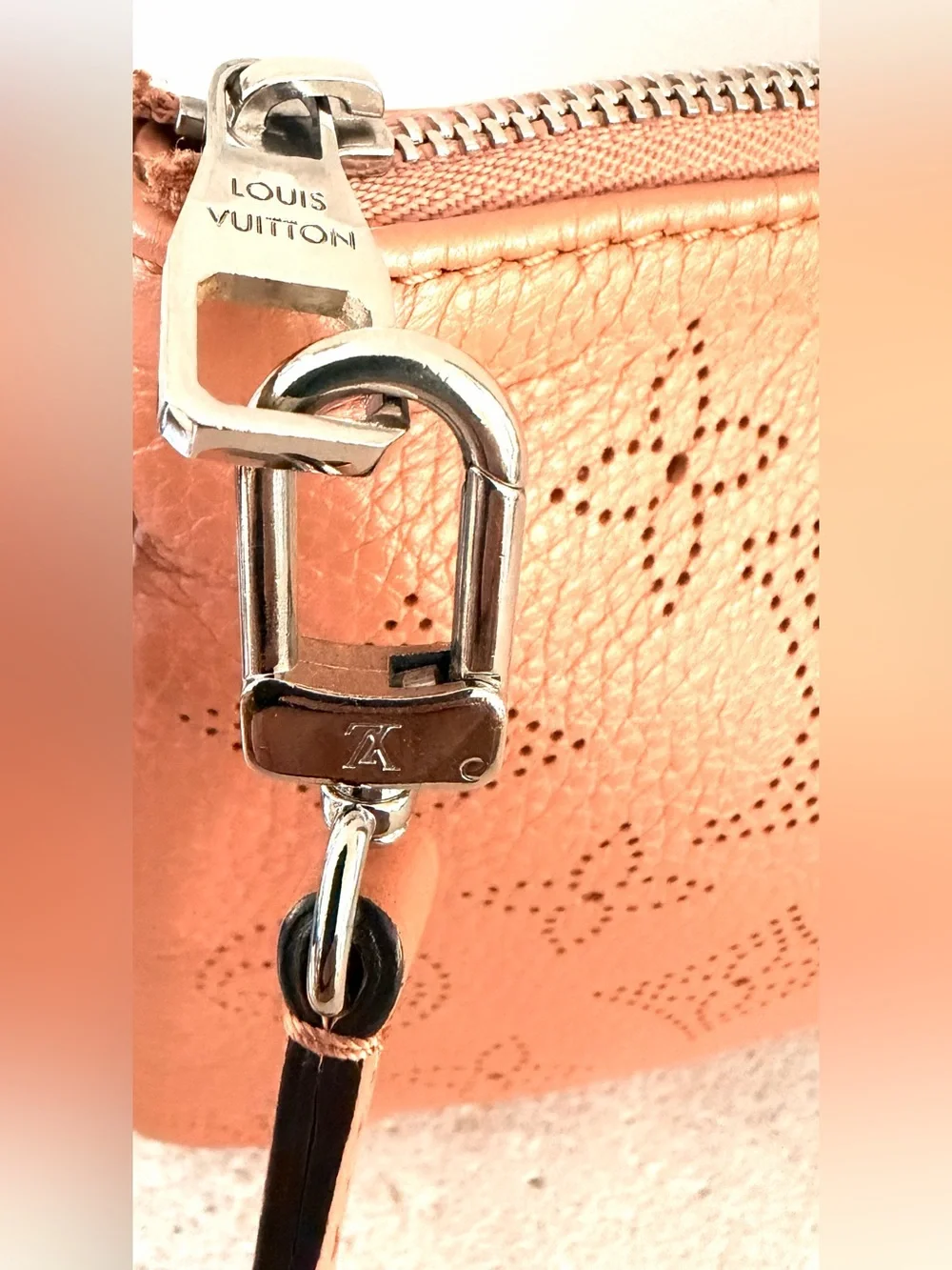LOUIS VUITTON Mahina Perforated Leather Pochette Wristlet Coral Pink
